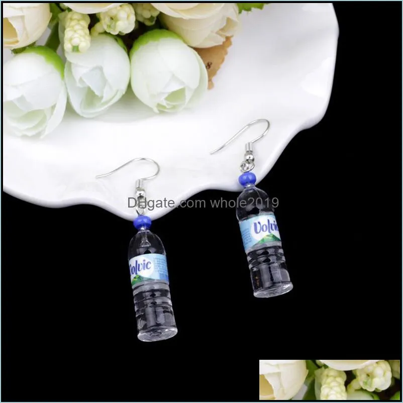 cute mineral water bottle dangle earrings blue pink color beach party female jewelry women creative drink bottles drop earring 3d