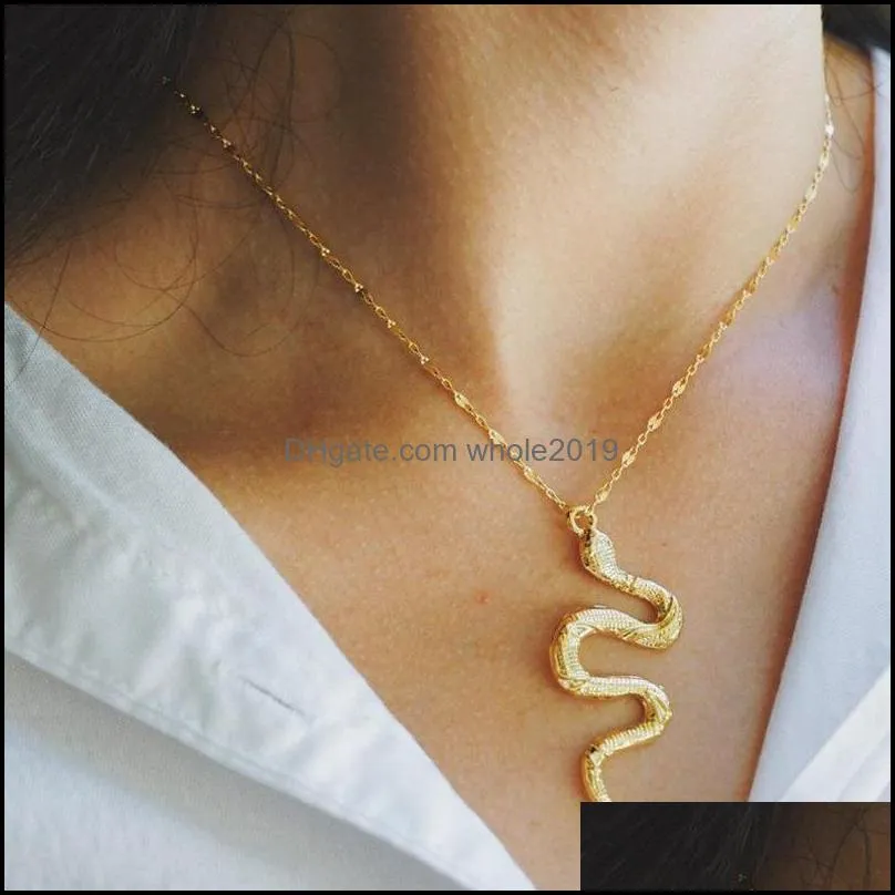 punk snake pendant necklaces golden silver color unquie men women neck jewelry statement pouplar necklace wholesale