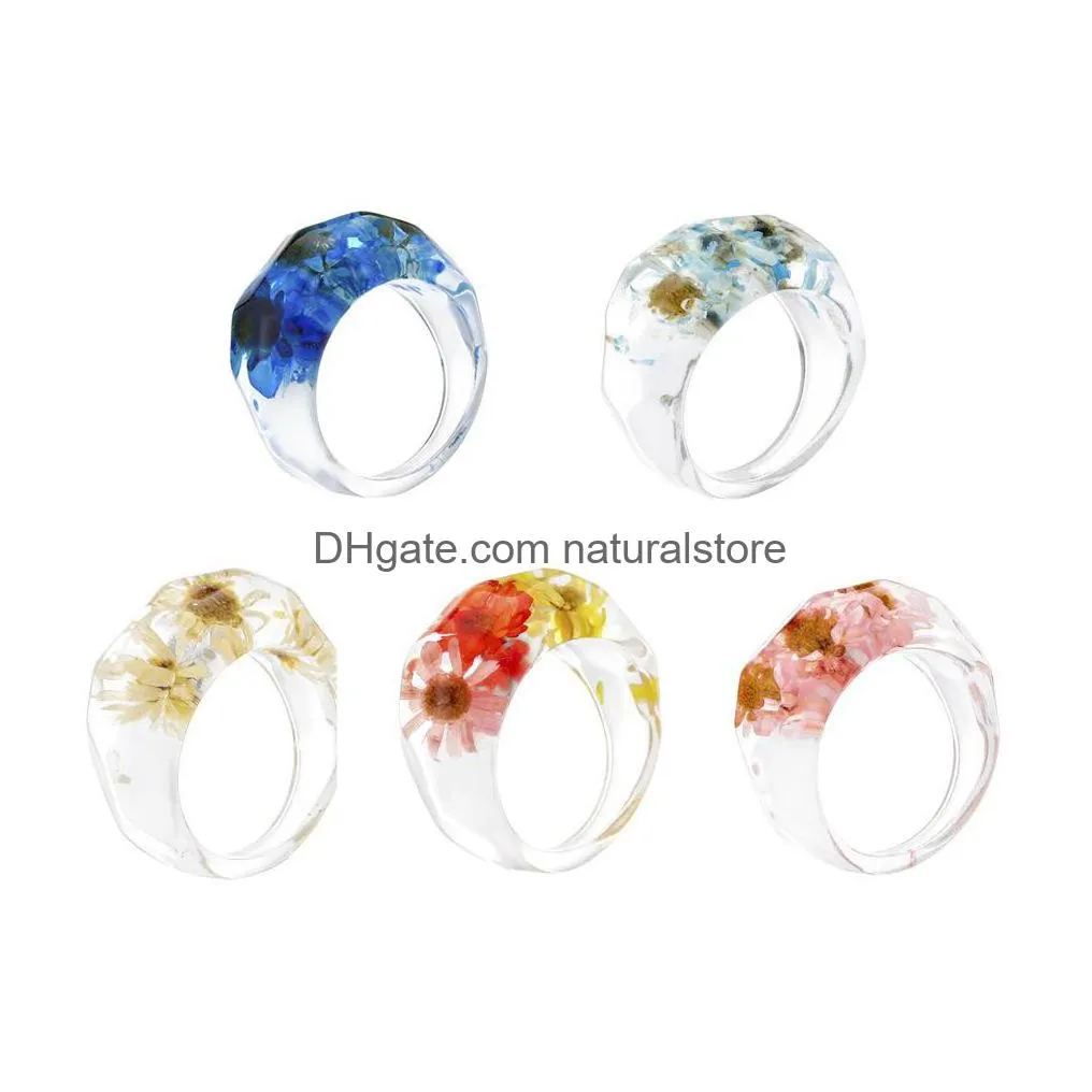 summer simple fashion acrylic geometric irregular transparent resin colorful flower rings for women jewelry gifts