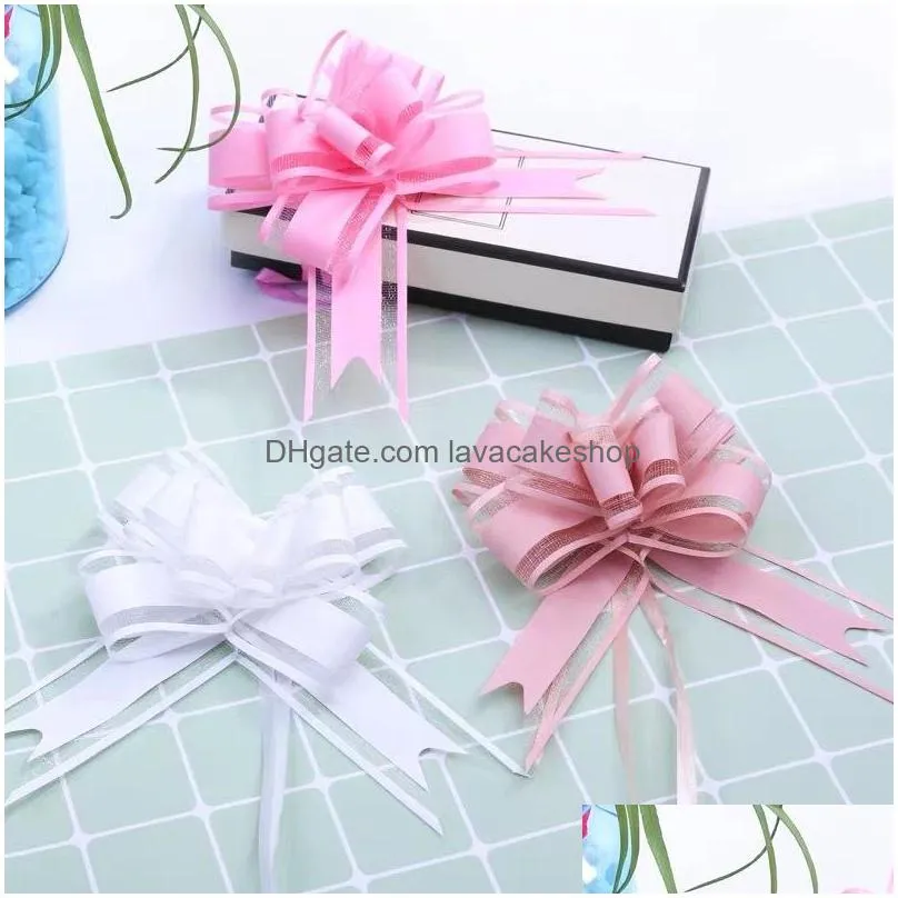 100pcs middle size 30mm solid color silver/black/beige pull bow ribbon gift packing flower bow knot party wedding car room decor