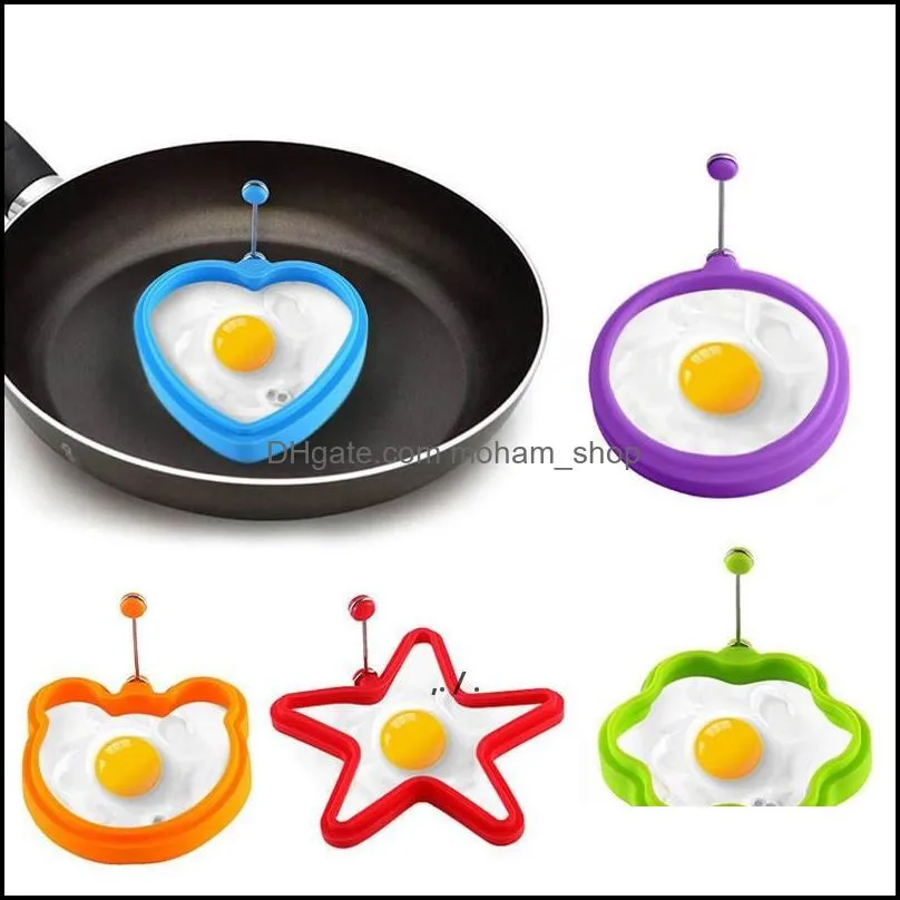 silicone fried egg mold breakfast egg pancake mold frying egg tools with stainless steel handle kitchen restaurant cooking tools