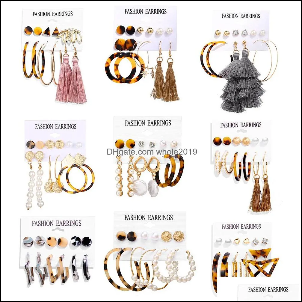 69pcs/set tassel acrylic hoop earrings for women bohemian earrings set big geometric drop earring 2021 brincos female diy fashion