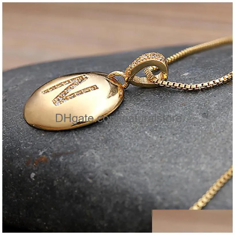 pendant necklaces diy alphabet initial letter necklace round disc gold womens az jewelry zircon crystal first name gift