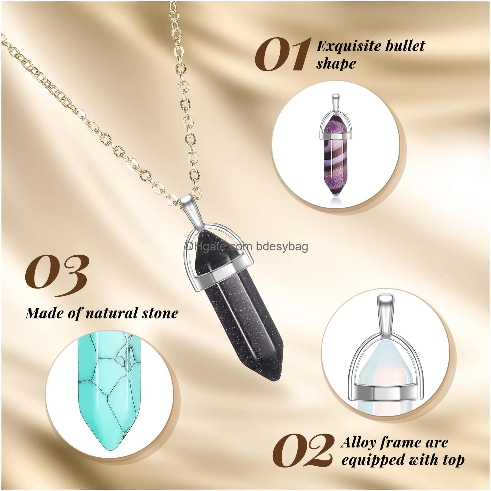 healing crystal necklace crystal pendant clear quartz crystal hexagonal crystal necklace holder crystal jewelry gemstone necklace with black gold silver necklace chains for women men