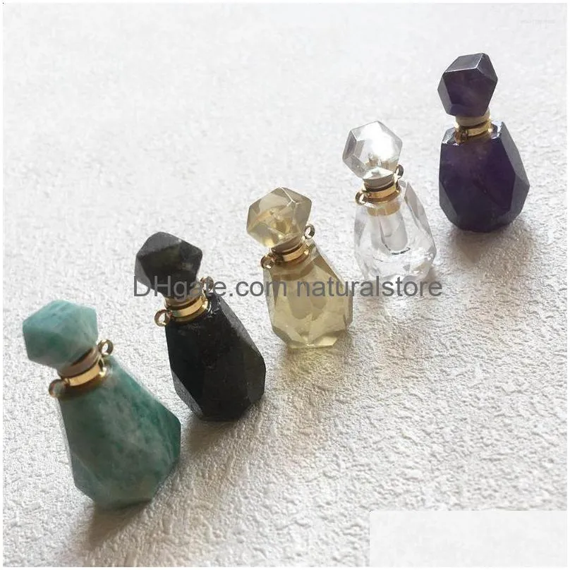 pendant necklaces fuwo faceted perfume bottle with double loops trimmed natural gems stone  oil diffuser jewelry wholesale