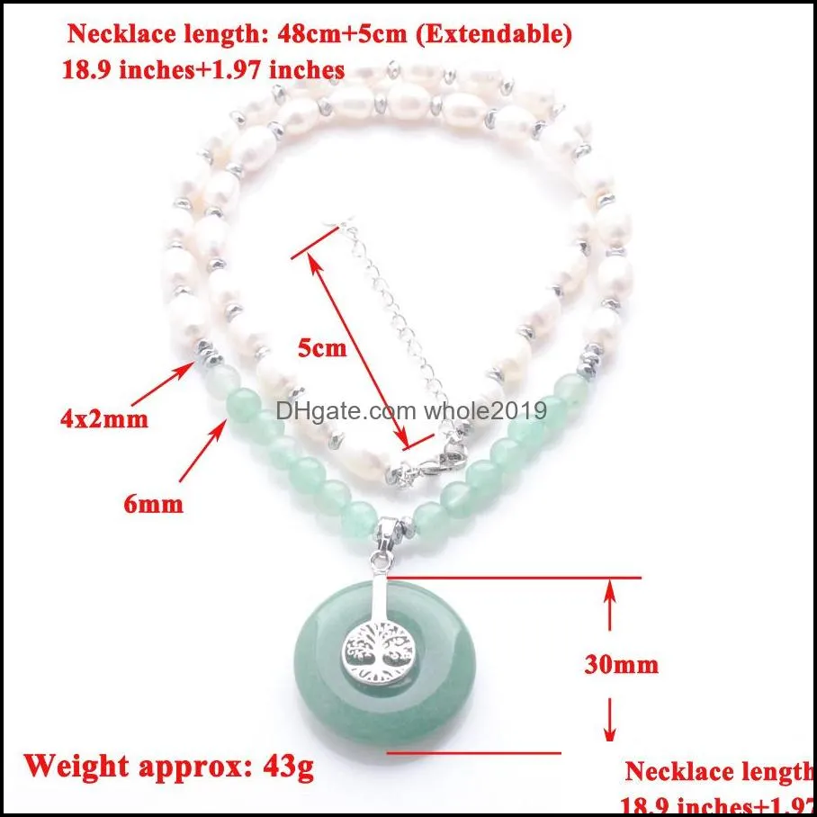 oval natural gemstone pendants pearl necklace for women elegant fashion jewelry gift tree of life stone round peace buckle crystal