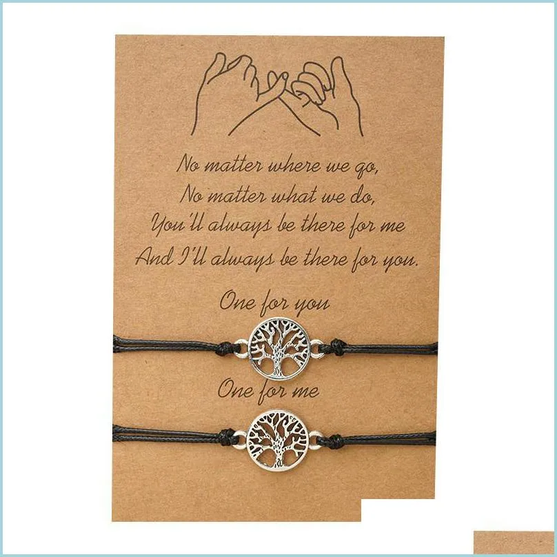 braided 2pcs/set charm bracelet for friendship couples life tree pendant bangles women man lucky wish jewelry