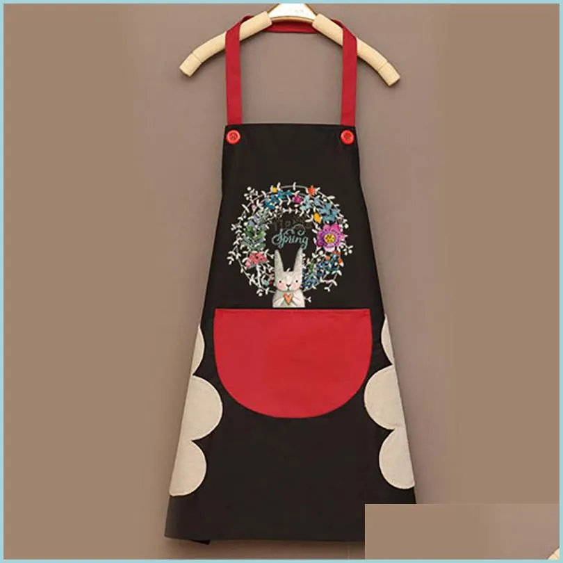 wipeable waterproof oilproof cartoon wreath rabbit kitchen nail shop apron for women baking accessories 90x70cm