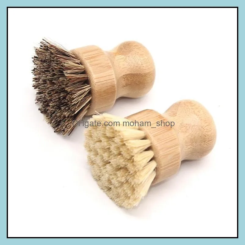 handheld wooden brush round handle pot brushs sisal palm dish bowl pan cleanning brushes kitchen chores rub cleaning tool paf13078