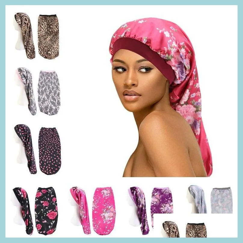 2020 long hair sock cap sleep hat wrap night cap hair care bonnet nightcap women wide band elastic satin hat headcover hair cover