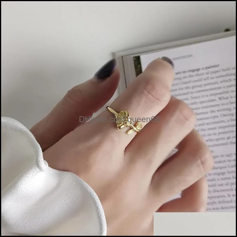 korea gold plated rose flower ring for women real 925 sterling sliver layered open rings bague wedding party gifts ymr858