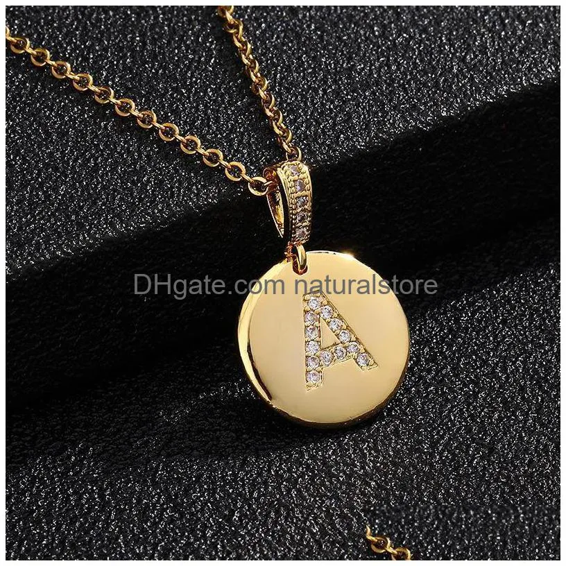 pendant necklaces diy alphabet initial letter necklace round disc gold womens az jewelry zircon crystal first name gift