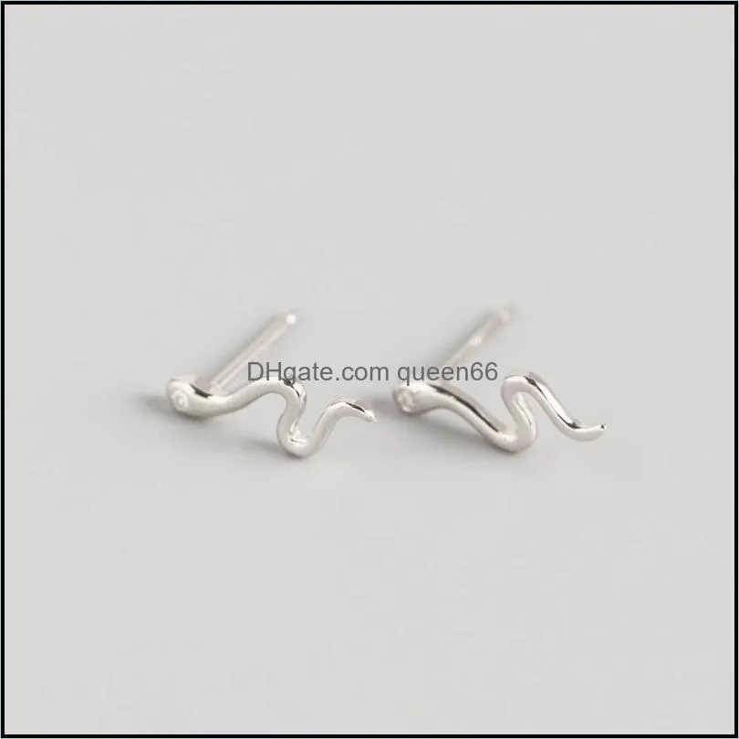 100 solid 925 sterling silver stud earrings for women europe ins small animal snake shape smooth earring jewelry yme730