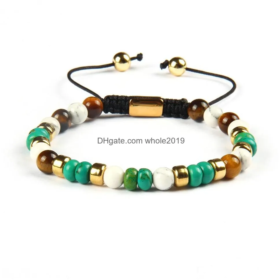 wholesale fashion jewelry arrival 6mm bronzite stone howlite stone with natural green flat beads macrame bracelet for gift