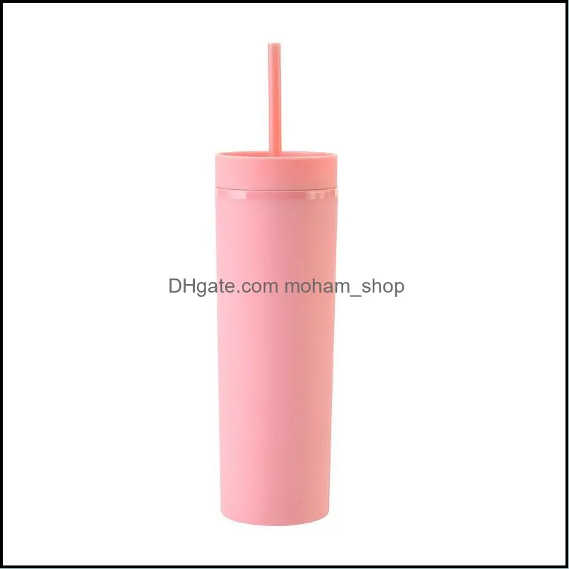 16oz skinny tumbler with lid and straw insulated reusable plastic cups clear double wall spray painted matte acrylic party gift