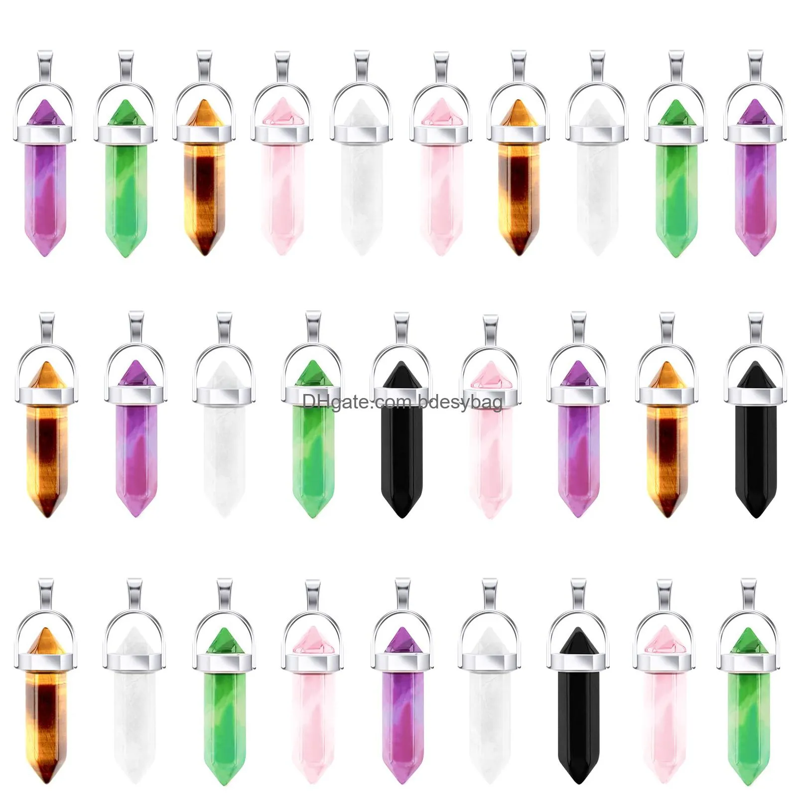 nbeads hexagonal crystal pendants bullet crystal pendants quartz stone pointed gemstone charms for necklaces jewelry making