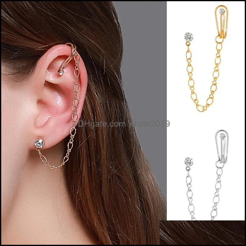 clipon screw back one piece bohemian chain nonpiercing ear clip earrings for women men simple fake cartilage cuff jewelry