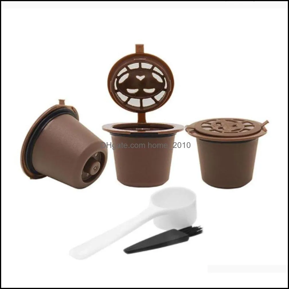 coffee filters 3pcs reusable coffee capsules cup with spoon brush black refillable coffee capsule refilling filter coffeeware gift