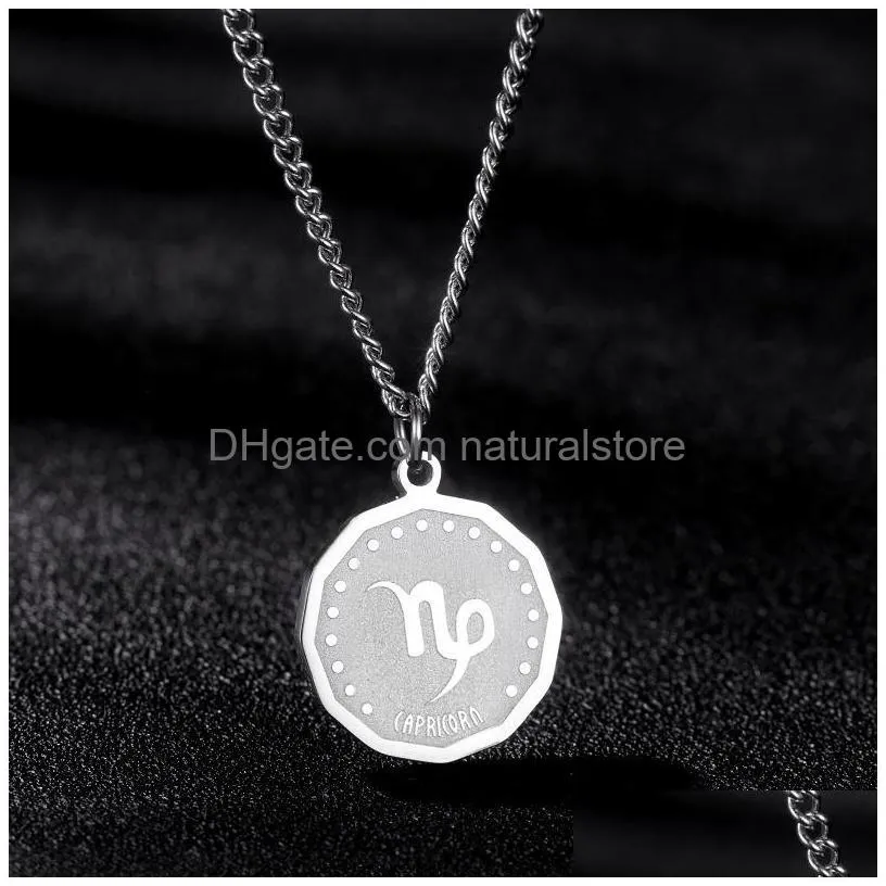 pendant necklaces fashion stainless steel twelve constellation coin necklace collar hip hop street s trend charm jewelry wholesale