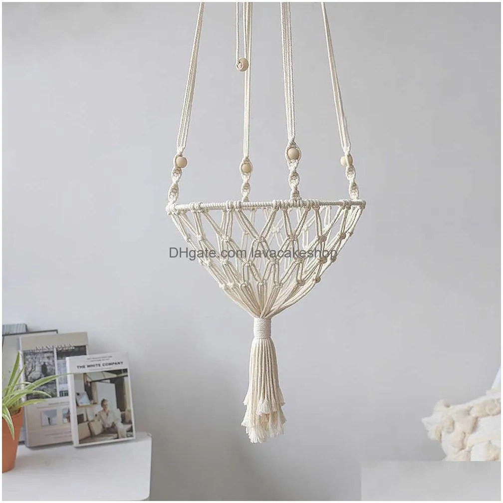 large macrame cat hammock macrame hanging swing cat dog bed basket home pet cat accessories dog cats house puppy bed gift 210713