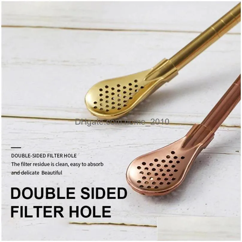 spoon tea filter 304 stainless steel metal straws spoon drinking barley teas cotton bollworm straw gourd reusable cleanable teaes tool inventory