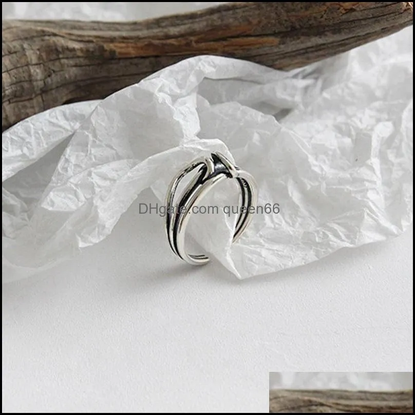 multilayer real 925 sterling silver adjustable ring korean ins vintage knot open rings for women lady fine jewelry ymr616