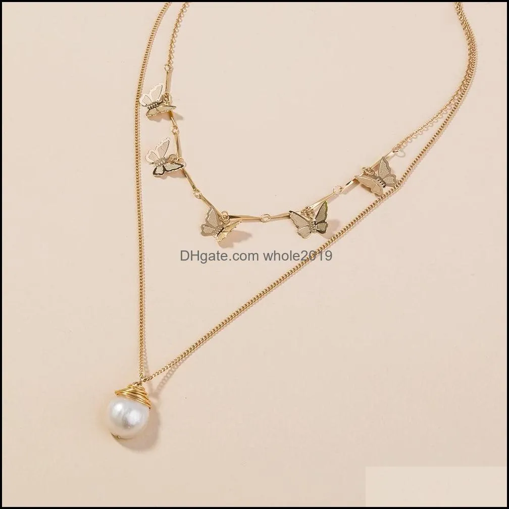 bohemian cute butterfly choker necklace for women gold color multilayer necklace 2021 fashion female peal chic chocker jewelry