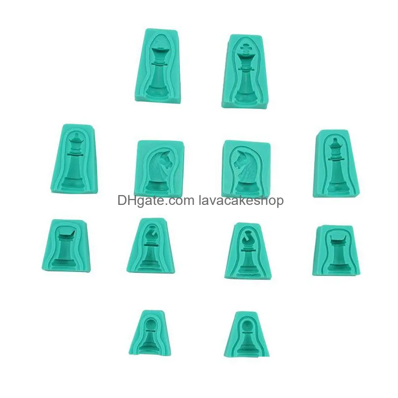 12pcs/set 3d silicone chess cake moulds mold for chocolates pastries ice cream baking tools creative green dessert fondant mould