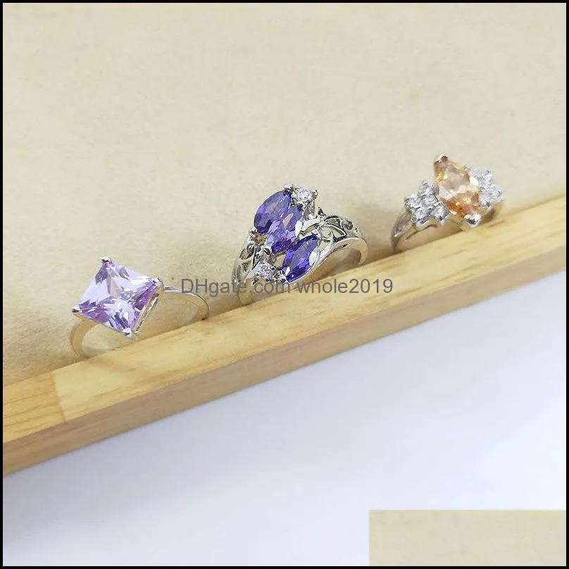 wholesale 50pcs/lot women natural stones crystal rings gemstone fashion halo cocktail ring wedding party gifts fine jewelry mixed