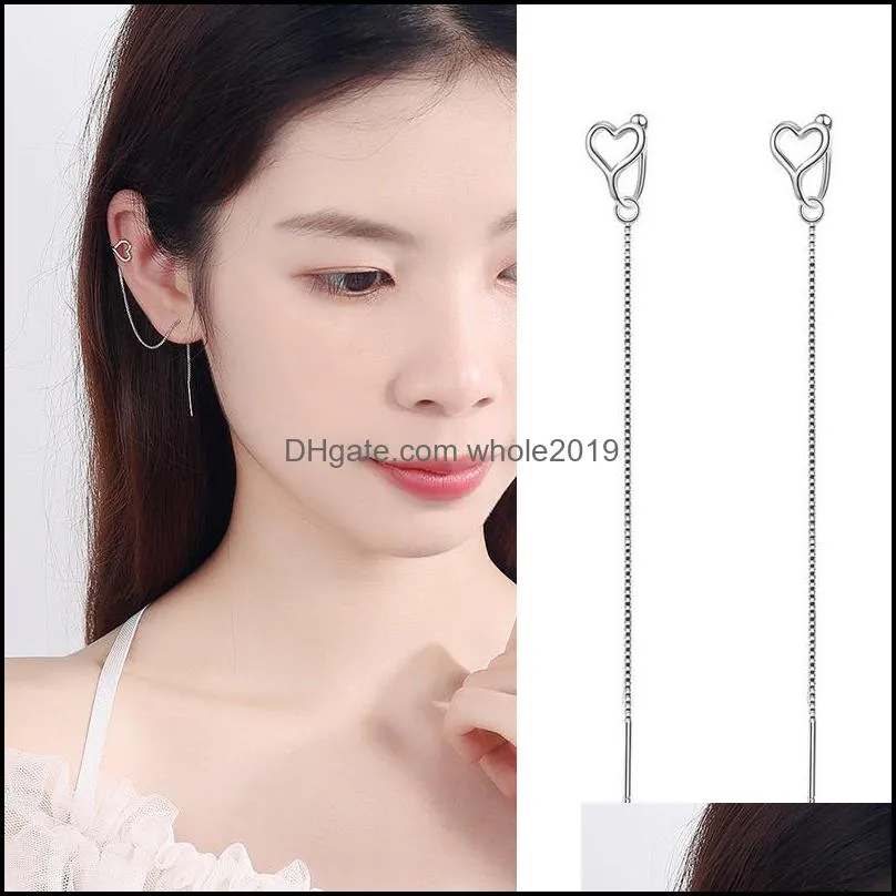 clipon screw back simple style box chain line tassel women drop piercing earrings with clip cuff crawler hook thin mini trendy