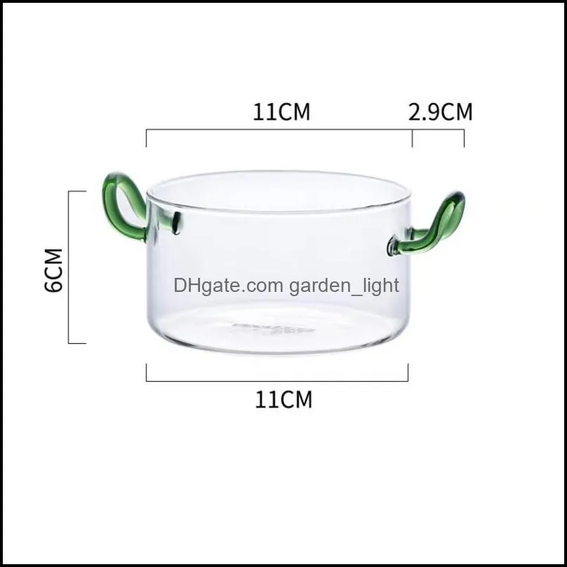 bowls transparent glass ice cream bowl fruit vegetable salad dessert with green handle home restaurant microwavable tableware