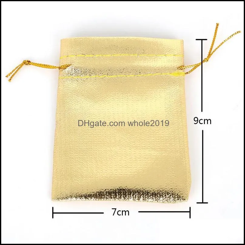  7sizes fashion gold plated gauze satin jewelry bags jewelry christmas gift pouches bag 7x9cm 9x12cm 10x15cm13x18cm