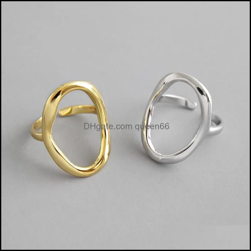 100 authentic 925 sterling silver adjustable ring korean geometric hollow oval open rings for women ymr782