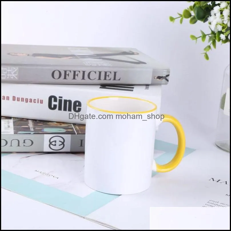 320ml ceramic blank sublimation mug heat transfer mdf handle mug personality diy simple coffee cup 7 colors gift supplies 610 v2