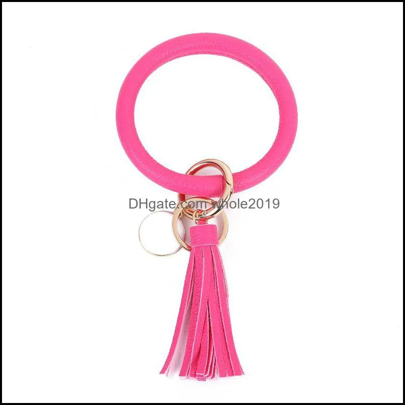 key ring holder bangle leather tassel pendant keychain bracelets oversize round circle keychains wristlet for women x915fz