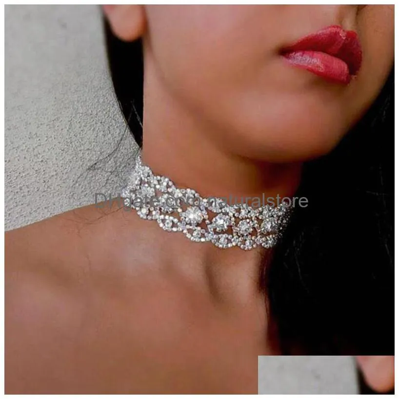 women crystal rhinestone choker necklace full diamond collar gothic wedding party jewelry