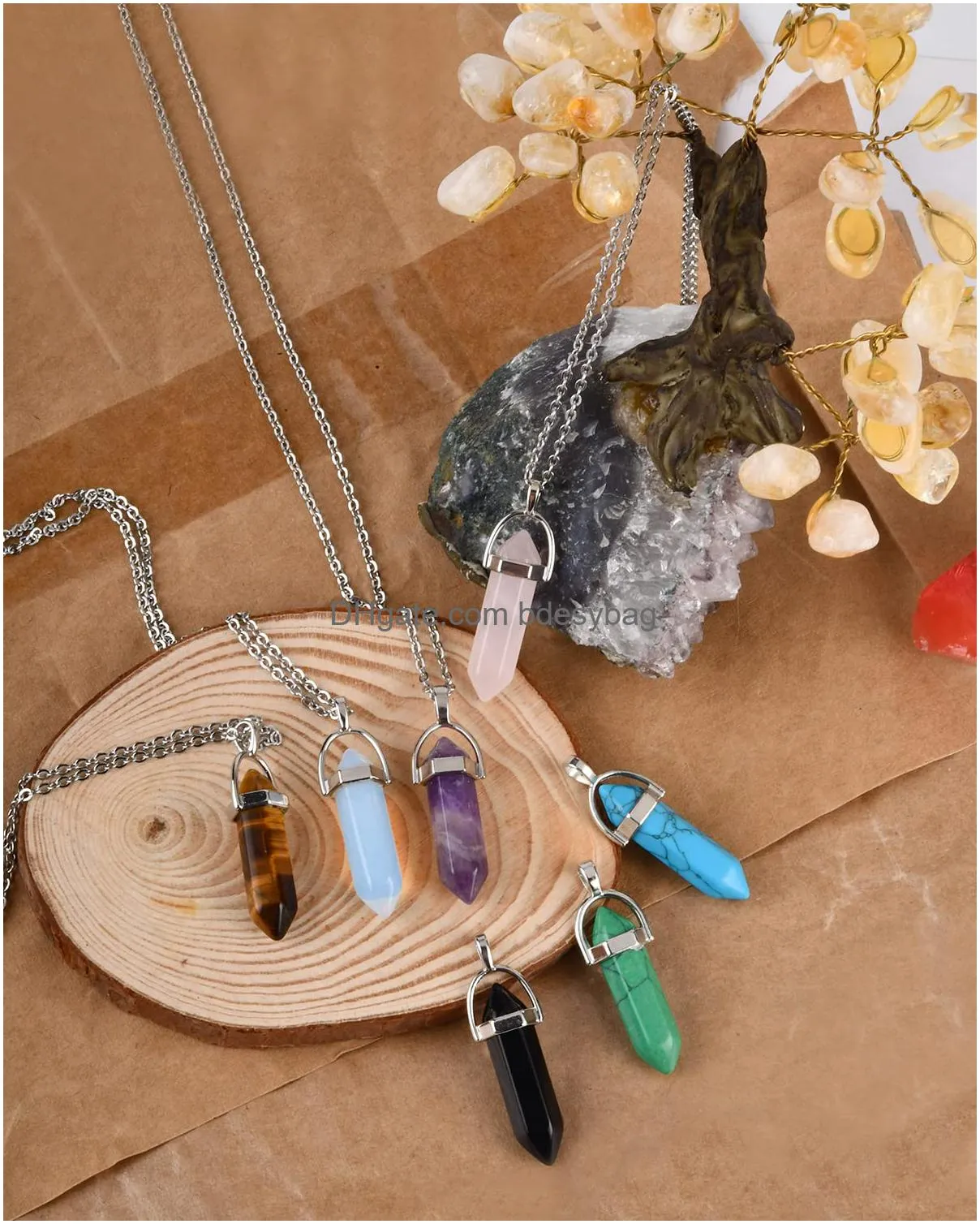 natural crystal pendant hexagonal healing crystal stone necklace bulk chakra reiki gemstone pendants for necklace jewelry making