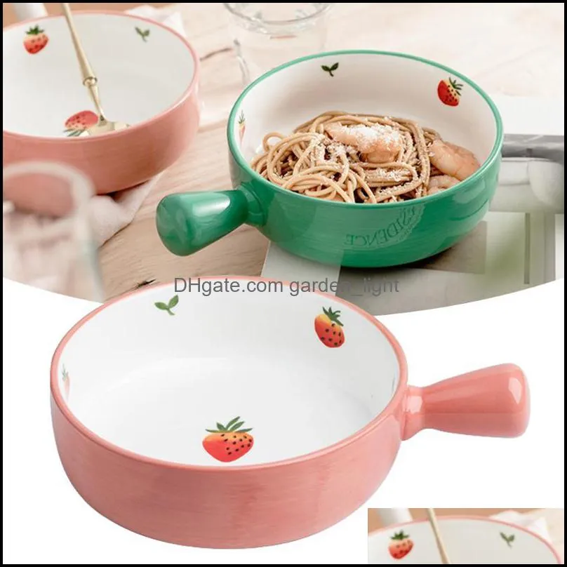 salad bowl soup bowls with handles 600ml strawberry pattern ceramic serving for home kitchen storage
