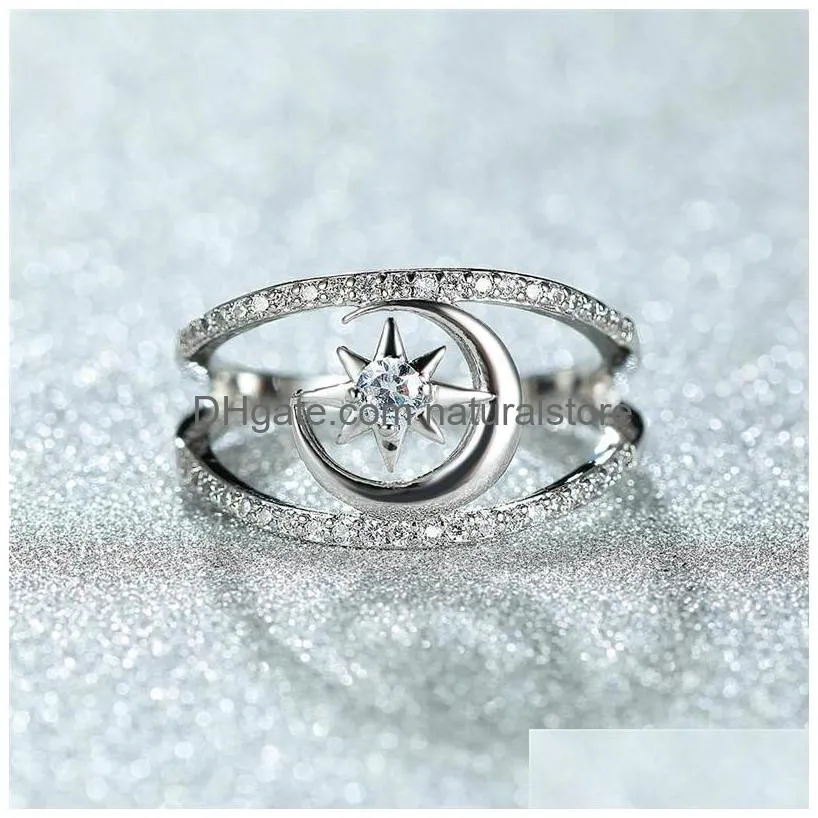 wedding rings minimalist female white crystal stone ring classic silver color thin engagement for women vintage star moon