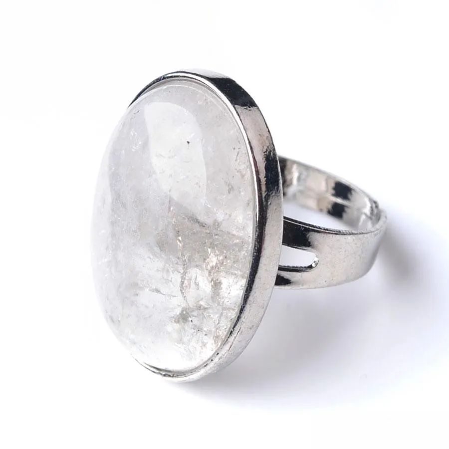 oval natural gem stone white crystal finger rings party ring for men women jewelry z9169