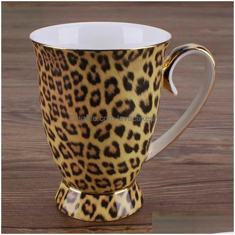 vilead 300ml fashion ceramic coffee mug natural porcelain handgrip milk leopard breakfast tea cup office water bottle 210804