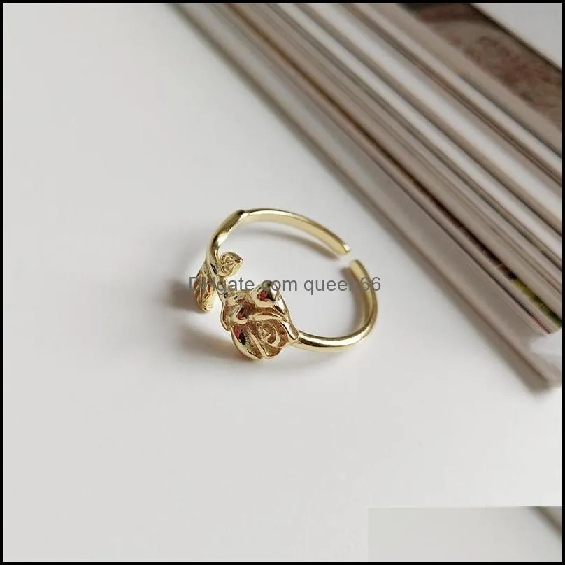 korea gold plated rose flower ring for women real 925 sterling sliver layered open rings bague wedding party gifts ymr858