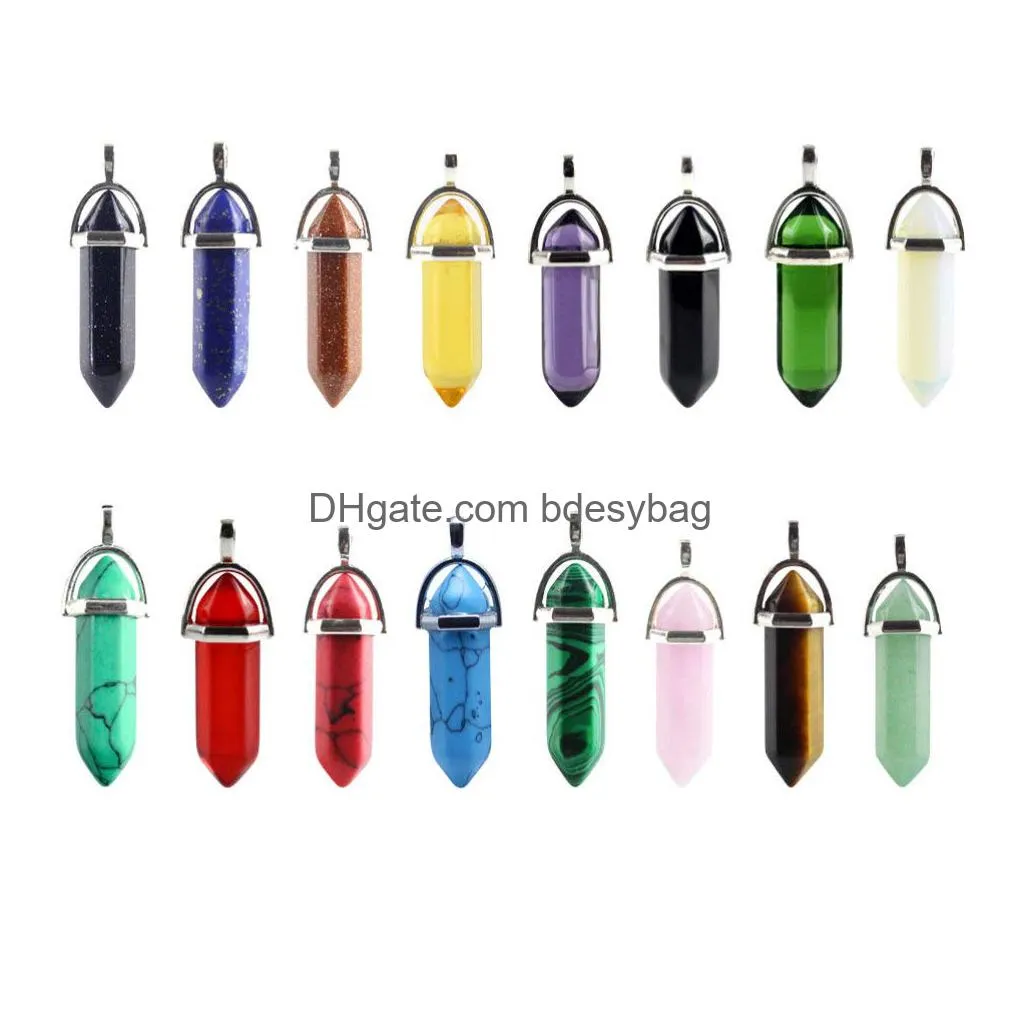 hexagonal bullet shaped healing crystal natural crystal quartz necklace pendant bulk wire wrapped gemstone crystal charms for necklace earring jewelry making diy art craft
