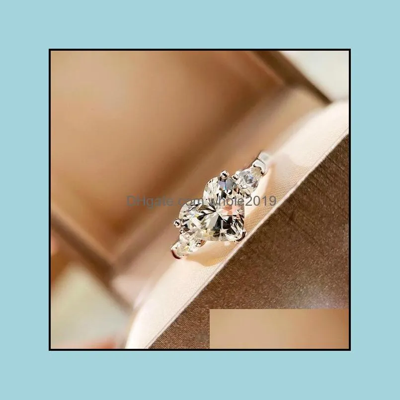 elegant love heart shape clear cubic zirconia stone solitaire ring classic diamond wedding jewerly for women girls