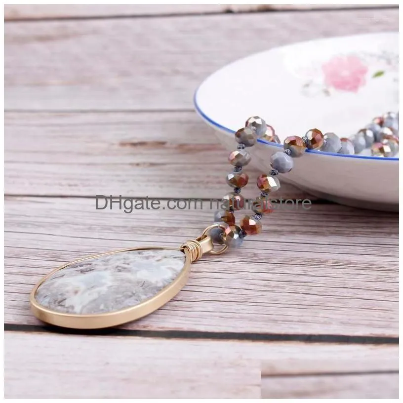 pendant necklaces n5521 zwpon faceted glass beaded knot gold filled natural stone necklace for women long beads statement jewelry