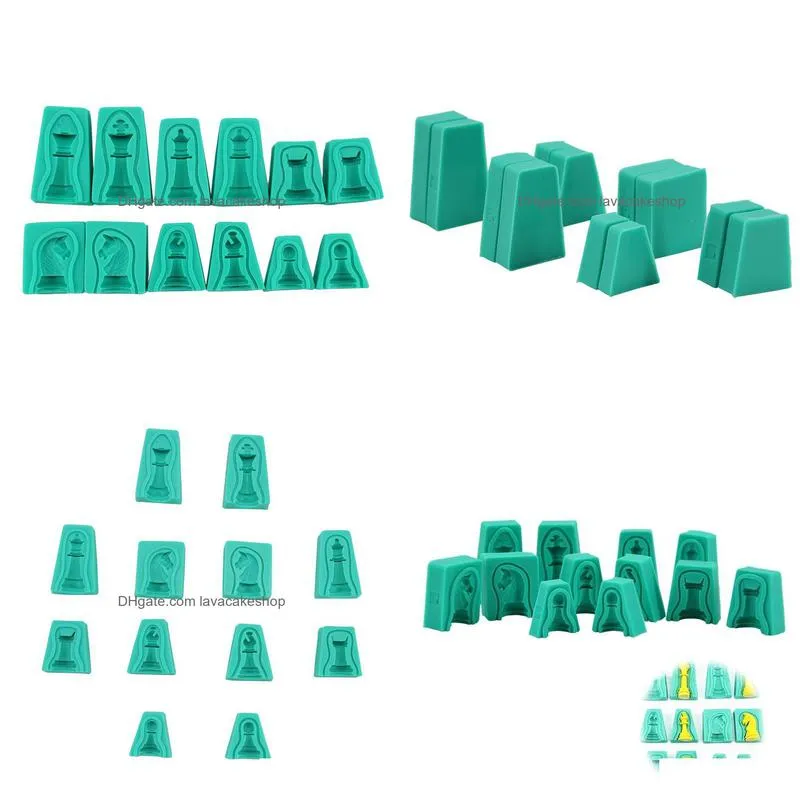 12pcs/set 3d silicone chess cake moulds mold for chocolates pastries ice cream baking tools creative green dessert fondant mould