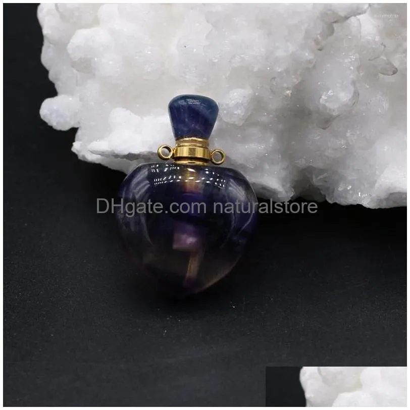 pendant necklaces natural fluorites perfume bottle charms heart shape women essential oil diffuser for jewerly necklace 25x40mm