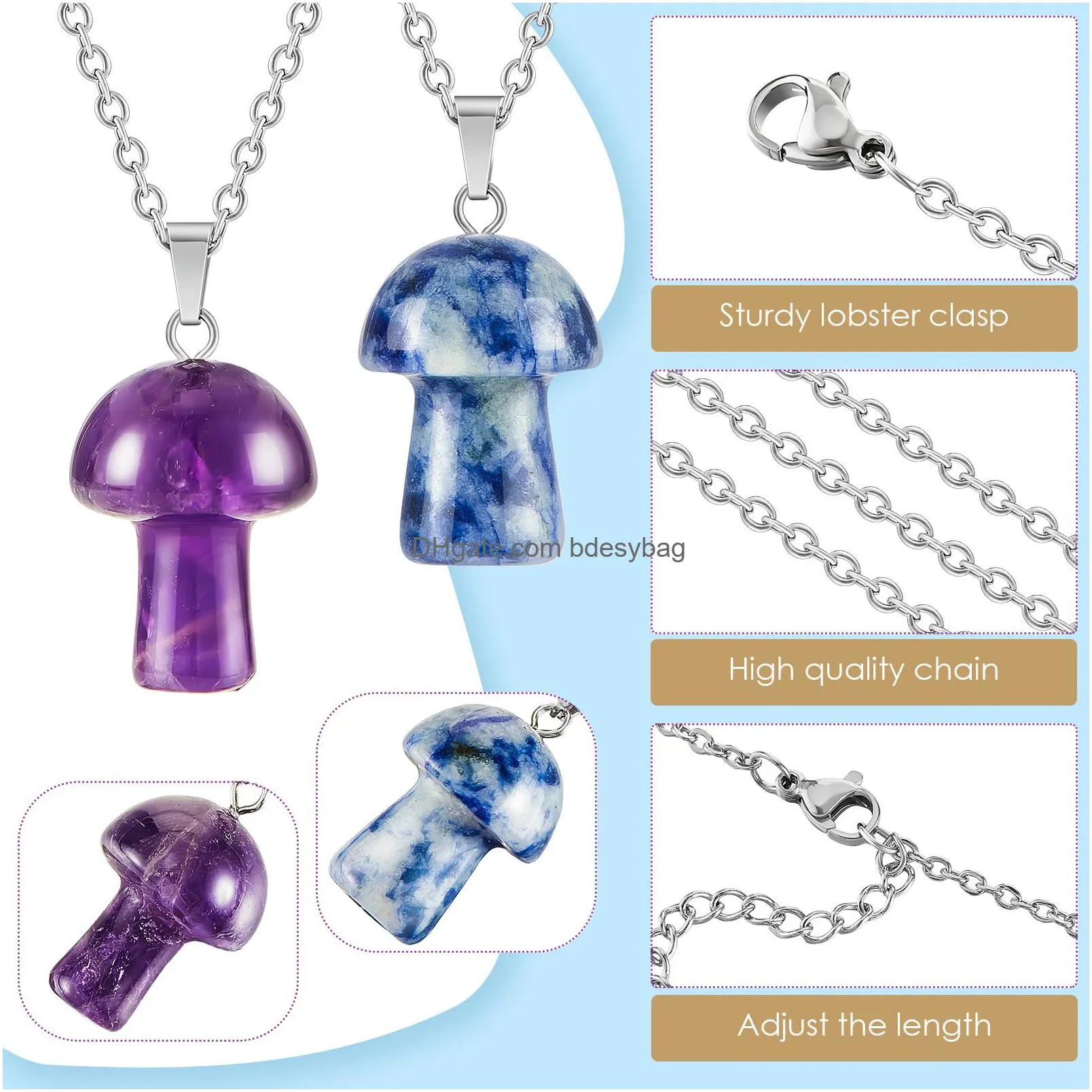 mushroom crystal necklace crystal mushroom pendant necklace natural stone crystal necklace decorative gemstone mushroom for women girls jewelry gifts 7 colors