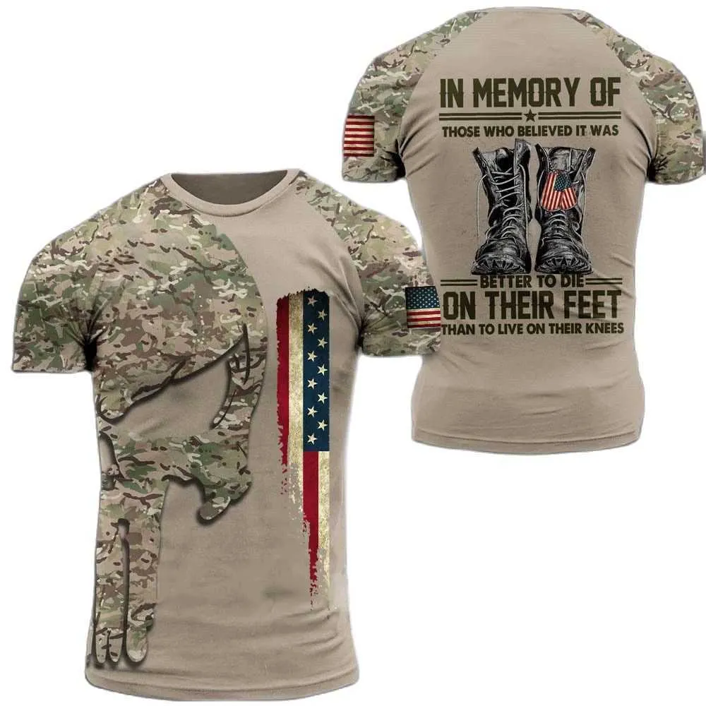 Mens T-shirts ARMY-VETERAN 3D Print Amercian Soldier Casual Round Neck Loose Short Sleeve Camouflage Commando Men Clothing 6XL