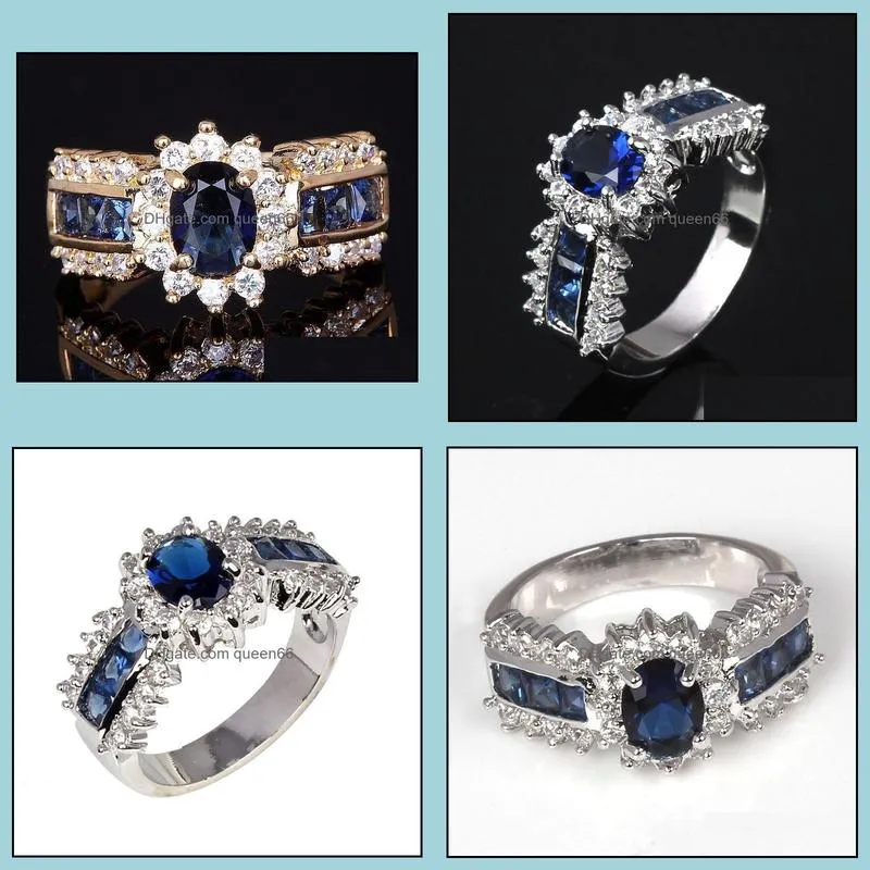 gemstone rings blue sapphire cz 18k gold filled wedding rings